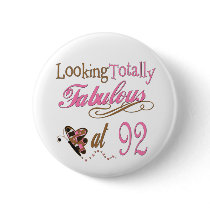 92nd Birthday Pinback Buttons