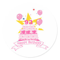 93 Year Old Birthday Cake Round Sticker