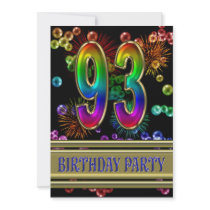 93rd Birthday party Invitation with bubbles