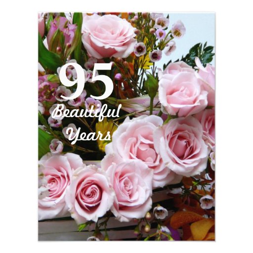95 Beautiful Years!-Birthday Party/Pink Roses Personalized Invitations