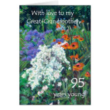 95th Birthday Card for Great -Grandmother - Garden