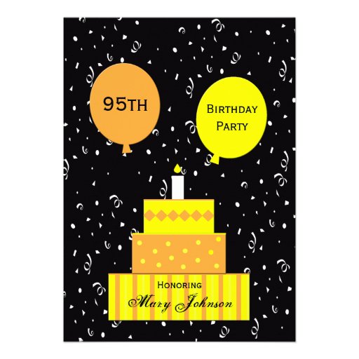 95th Birthday Party Invitation -- Fun 95th Cake