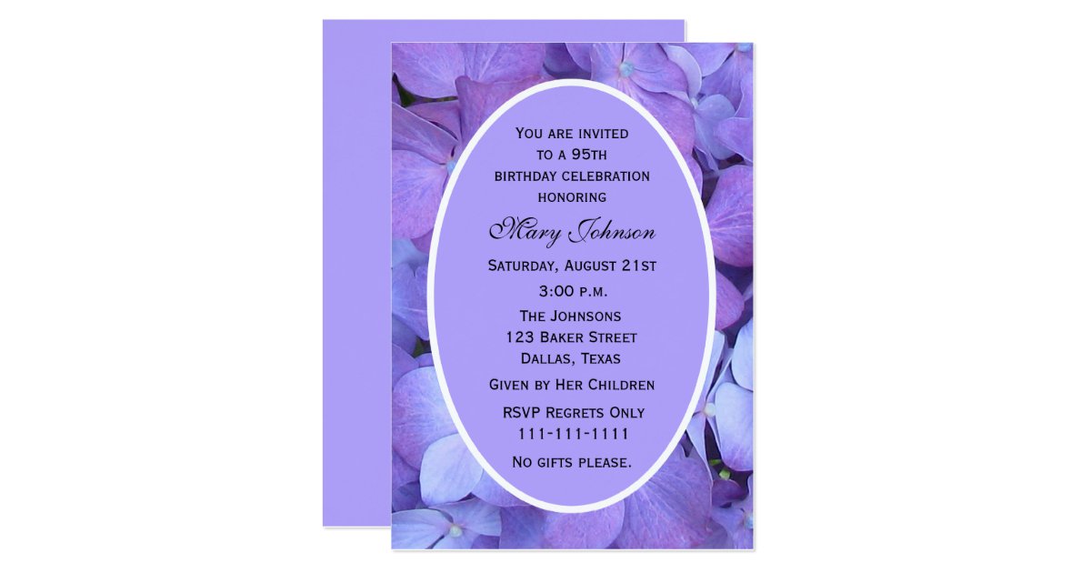 95th Birthday Party Invitation Hydrangeas Zazzle