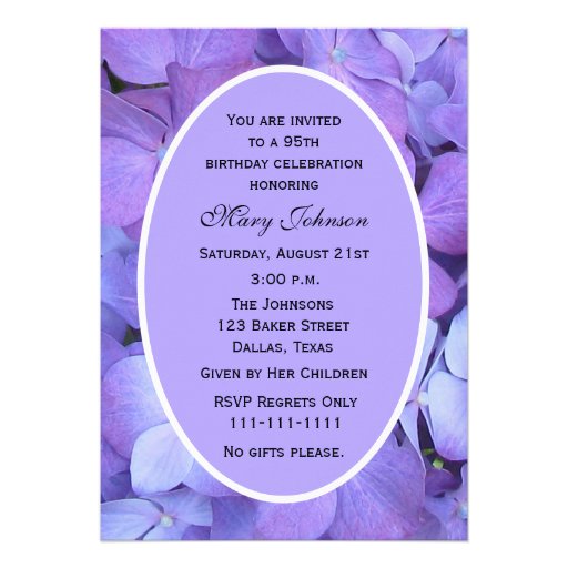 95th Birthday Party Invitation -- Hydrangeas