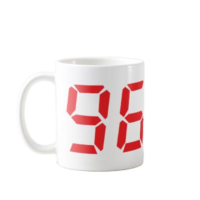 96 ninety-six red alarm clock digital number mug by Tomaniac