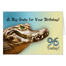 96th Birthday card with a smiling alligator