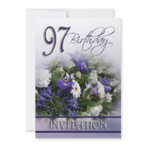 97th Birthday Party Invitation - Blue bouquet