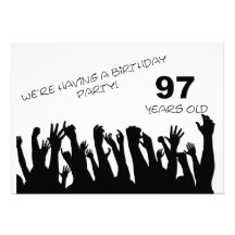 97th party invitation with cheering crowds