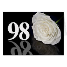 98th Birthday Card with a classic white rose