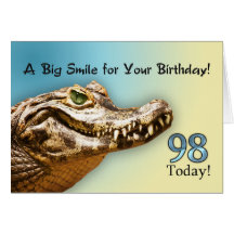 98th Birthday card with a smiling alligator
