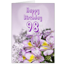 98th Birthday card with alstromeria lily flowers