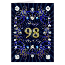 98th birthday card with masses of jewels