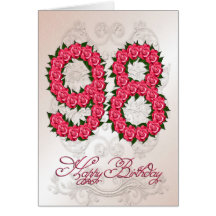 98th birthday card with roses and leaves