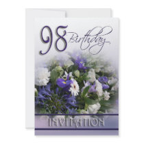 98th Birthday Party Invitation - Blue bouquet