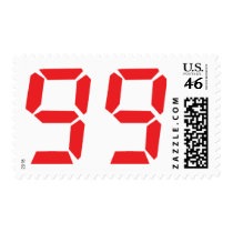 99 ninety-nine red alarm clock digital number postage stamp