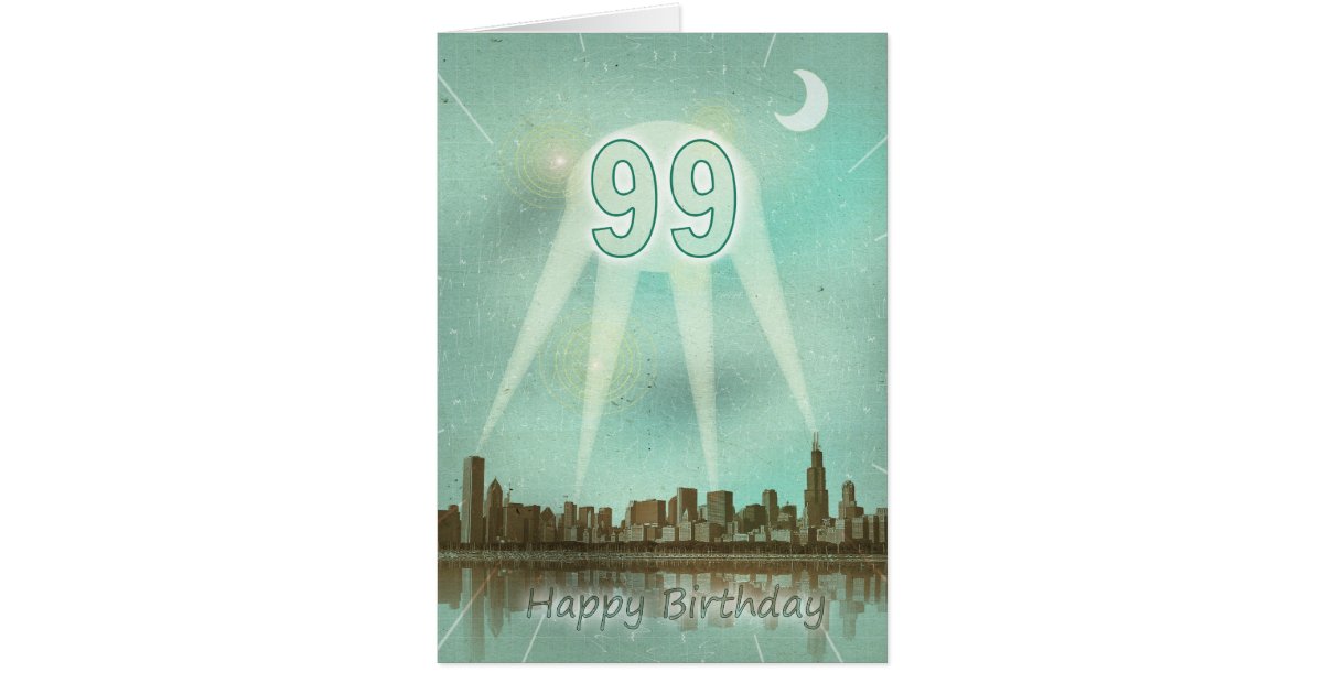 99th Birthday card with a city and spotlights | Zazzle