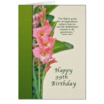 99th Birthday Card with Pink Gladiolus