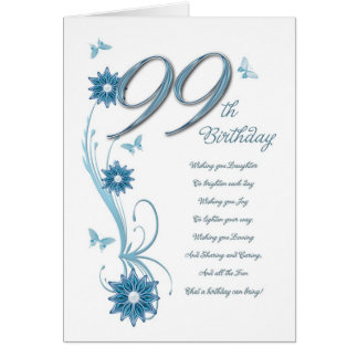 99th birthday in teal with flowers greeting card