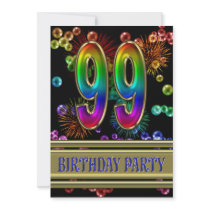 99th Birthday party Invitation with bubbles