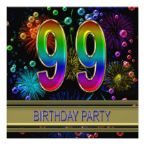 99th Birthday party Invitation with bubbles