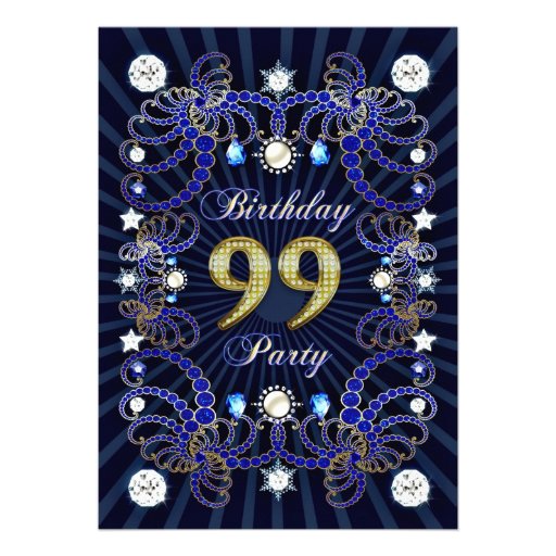 99th birthday party invite with masses of jewels