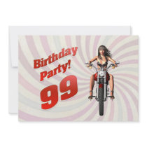 99th birthday party with a girl on a motorbike invitation
