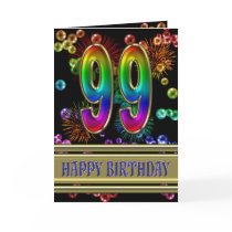 99th Birthday with rainbow bubbles and fireworks Card