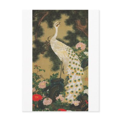 9. 老松孔雀図, 若冲 Old Pine-tree and Peacock, Jakuchu Postcard by ukiyoemuseum