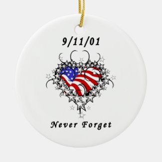 9/11/01 Patriotic Tattoo Double-Sided Ceramic Round Christmas Ornament