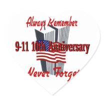 9-11 10 Anniversary Commemorative Heart Stickers