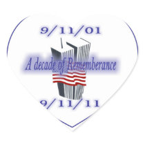 9-11 10th Anniversary Remembrance Heart Sticker