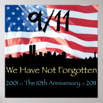 9/11 10th Anniversary WTC and the Flag Print