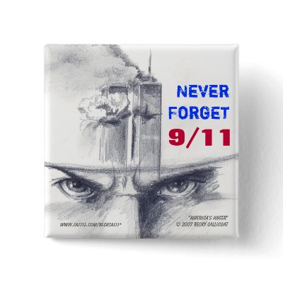9/11 square button pinback button by BeckCalli