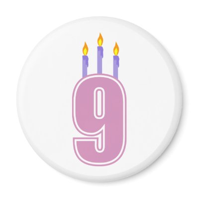 9 Birthday Candles (Pink / Purple) Fridge Magnets by LushLaundry