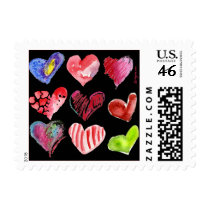 9 Black Love Hearts Small Square Postage Stamps
