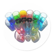 9 Coloured Cocktail Shot Glasses -Style 1 Round Stickers