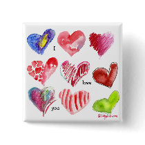 9 Valentine Hearts Pin buttons by lillyarts 9 Valentine Hearts Pin buttons