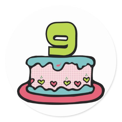 9 Year Old Birthday Cake Round Stickers by Birthday_Bash. Celebrate the anniversary of one's birth by surprising your birthday friends with our cute cartoon 