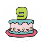 9 Year Old Birthday Cake Round Stickers