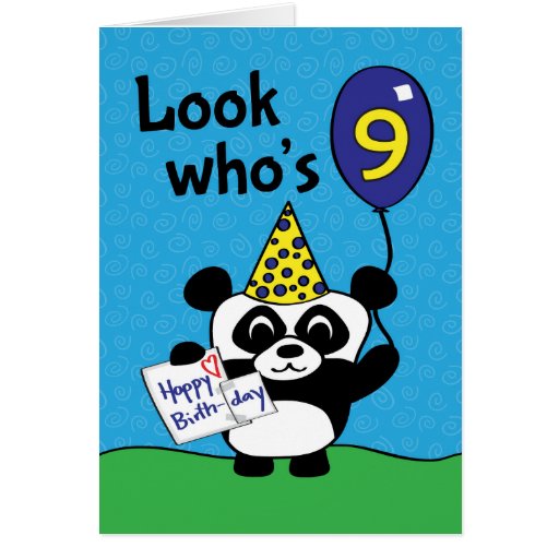 9th Birthday Boy Panda with Balloon & Card Zazzle