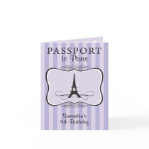 9TH Birthday Paris Passport Invitation Greeting Cards