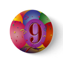 9th Birthday Party Colorful balloons Pinback Buttons