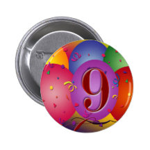 9th Birthday Party Colorful balloons Pinback Buttons