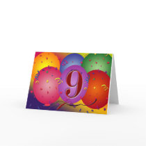 9th Birthday Party Colorful balloons cards