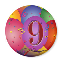9th Birthday Party Colorful balloons Refrigerator Magnets