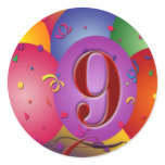 9th Birthday Party Colorful balloons Stickers