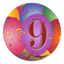 9th Birthday Party Colorful balloons Stickers