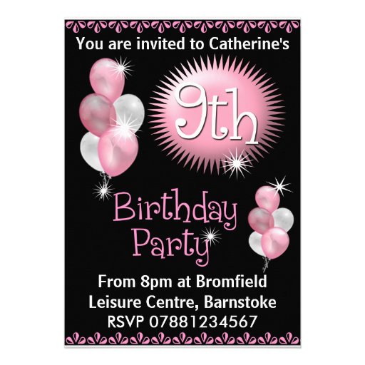 9th Birthday Party Invitation