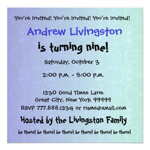 9th Birthday Party Modern Blue and Black G200 Custom Invitation