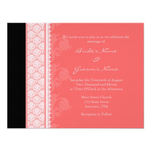 A2 Coral Pink One-Side Damask Wedding Invitations